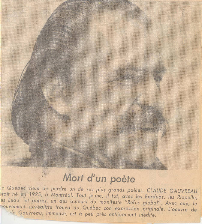 Claude Gauvreau, avis de décès